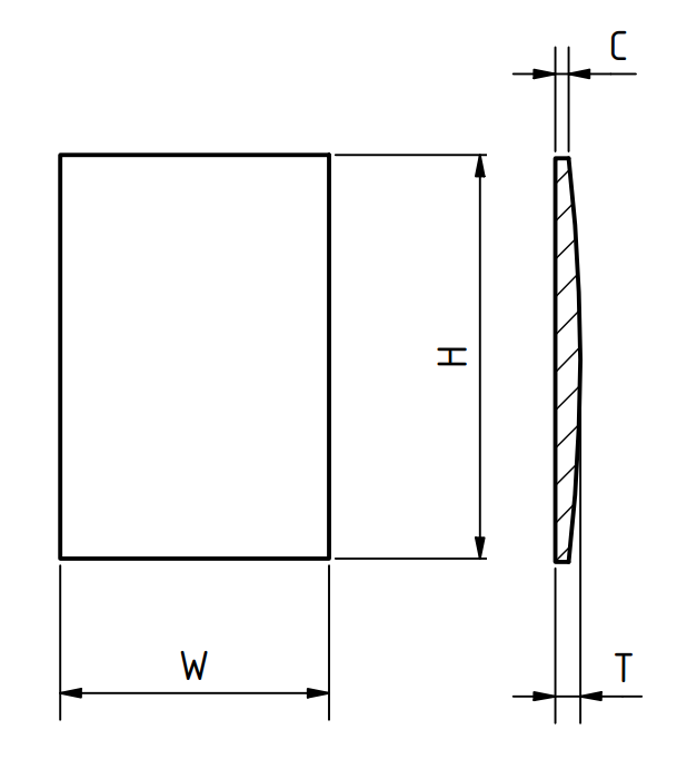 Glace, carrée(rectangle), Fond plat à dôme unique, H = 23,00 mm